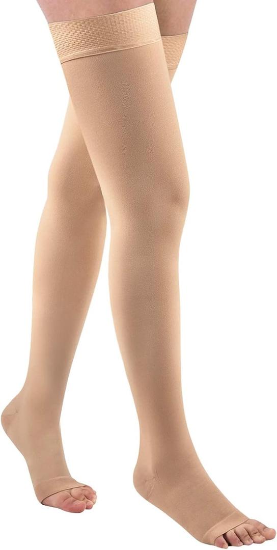 Thigh High 20-32 mmHg Compression Stocking Toeless Compression Socks for women & men circulation with Silicone Dot Band (2X-Large (1 Pair), Beige)