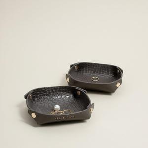 OLETHA Small Jewelry Tray Set of 2 - Aesthetic Travel Trinket Dish Ring Earring Holder - Charcoal