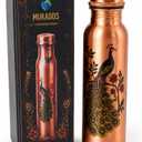 Pure Copper Drinking Bottle 100% Ayurvedic Copper Drinking Bottle, Leak Proof, Handmade Hammered Design, Health & Wellness Bottle for Home, Office, Yoga & Travel (34 oz / 1 Litre)