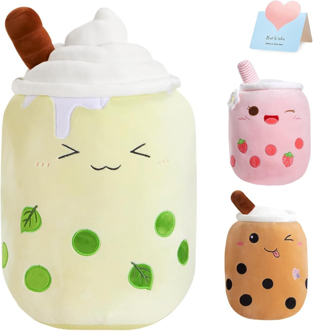 Athoinsu Green Boba Tea Plush Pillow 20'' Giant Kawaii Matcha Milky Stuffed Bubble Animal Toy Birthday Christmas Holiday Valentines Gifts for Kids,Girls,Boys (Large)