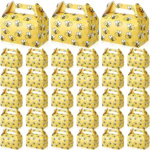 Feifeiya 30 Pcs Bee Candy Boxes With Handles Paper Bee Party Favor Treat Boxes Easy Assemble Gift Bags for Birthday Baby Shower Wedding Kids Party Supplies Decorations