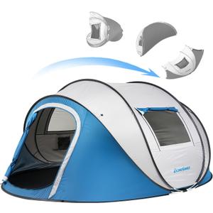 EchoSmile Pop Up Camping Tent, 4 Person Easy Setup Tent, Water Resistant Dome, Portable with Carry Bag, Blue & Gray