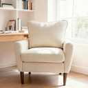 OLIXIS Comfy Accent Chair for Living Room Bedroom and Waiting Room, Upholstered Mid-Century Reading Chair with Pillow and Solid Wood Legs, Wide Singe Modern Lounge Sofa (Beige) (Ivory White)