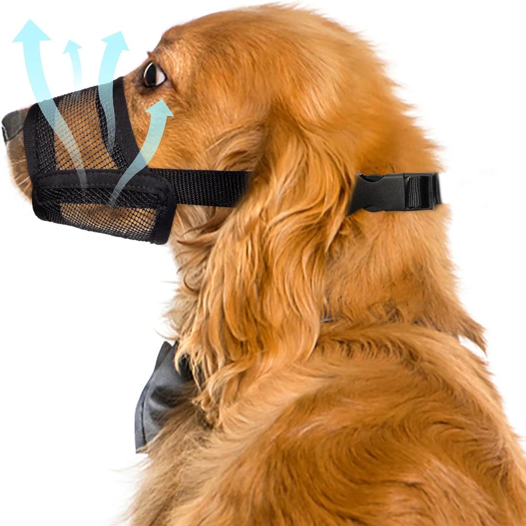 Flintstone Dog Muzzle for Large Dogs  Soft Air Mesh Muzzle for Large Sized Dog | Breathable Mouth Guard to Prevent Biting Chewing Grooming | No Bark Muzle L 7.9-9.4