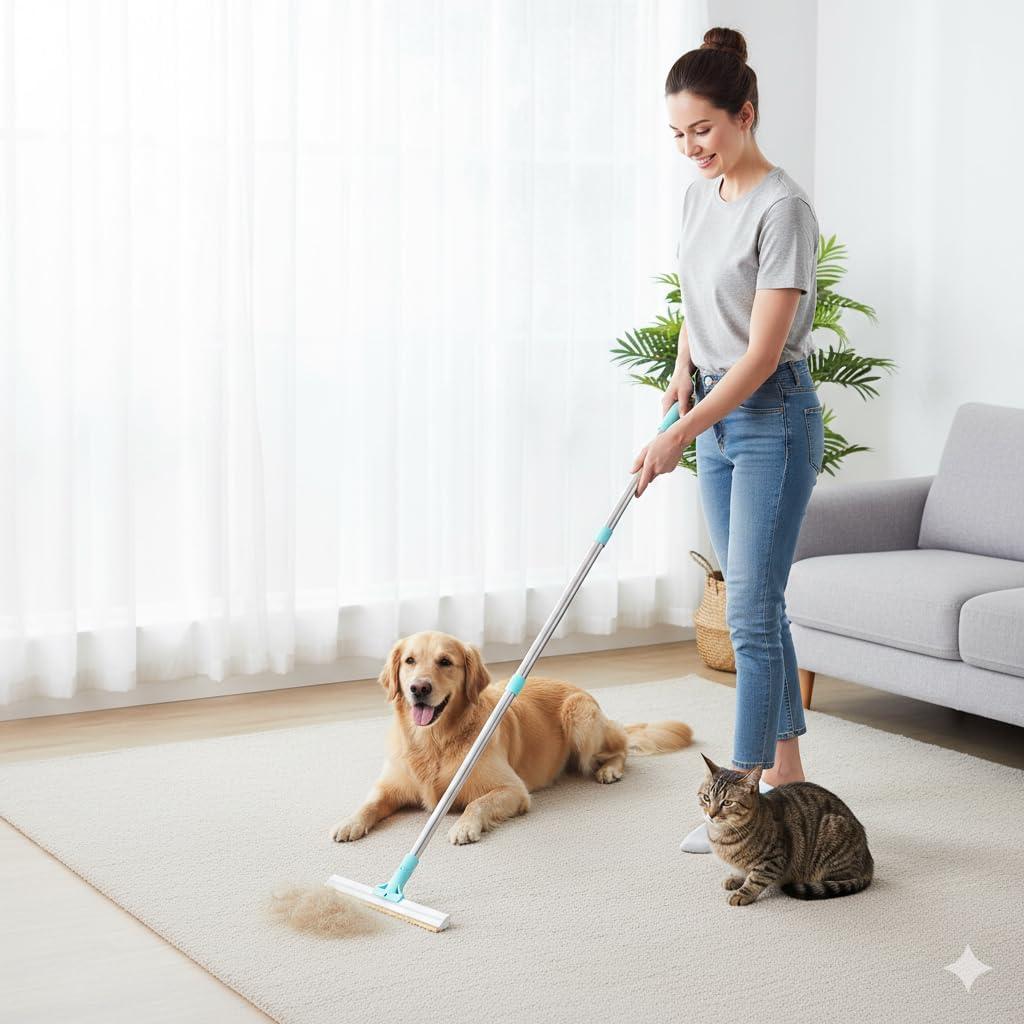 Carpet Rake for Pet Hair Removal Dog Hair Remover Rug Fluffer Tool | 3-Section Dog Hair Remover Broom for Couch, Rug for Matted Carpet, Reusable Tool for Furniture, Stairs & Car Interiors (EXP 12/31/27)