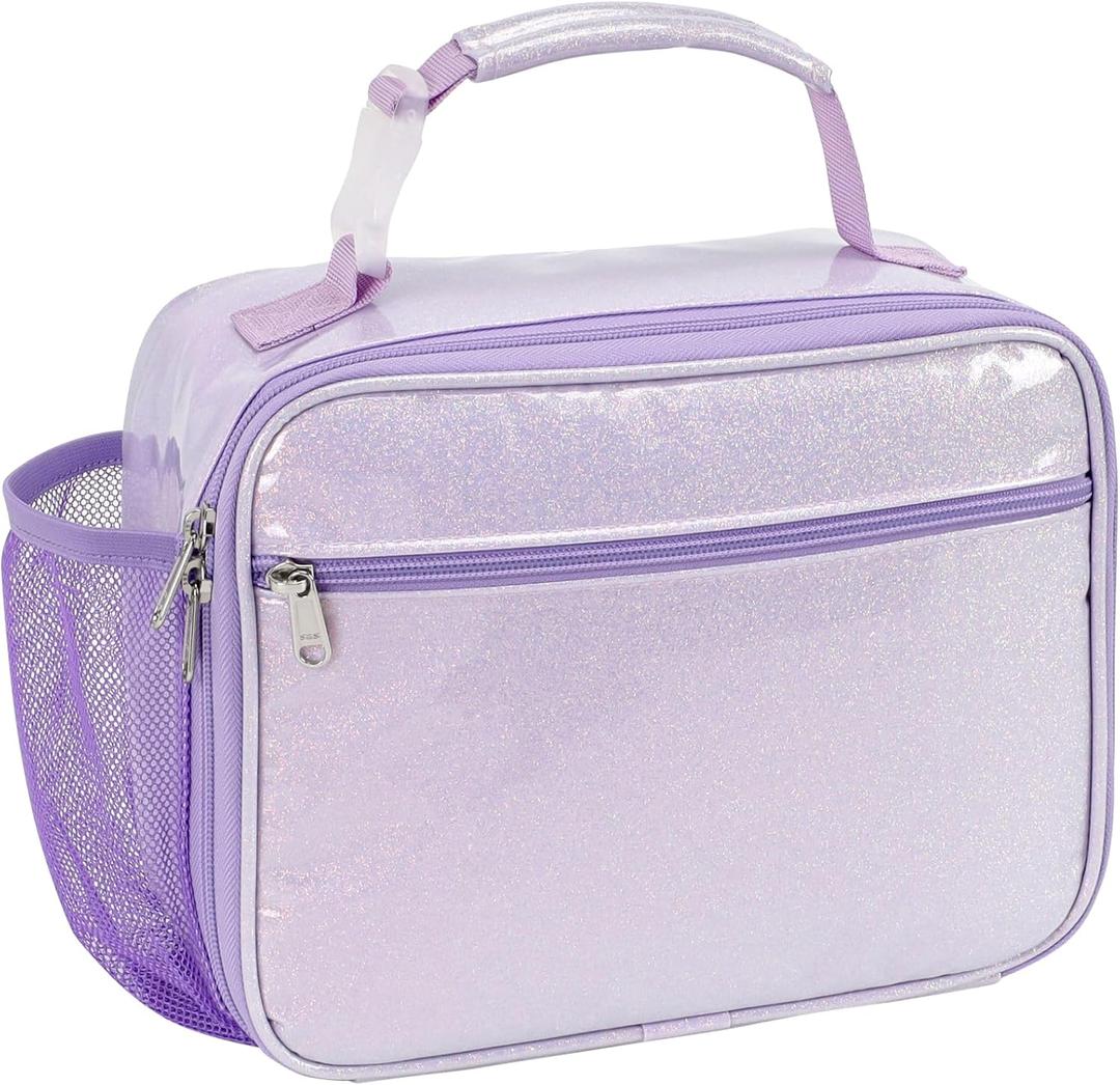 Bagseri Kids Lunch Bag Girls - Thermal Insulated Lunch Box Tote with Water Bottle Holder, Reusable Leak-Proof Kids Lunch Box for Daycare & School, Glitter Purple (Containers Not Included)