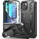 Case for iPhone 13, iPhone 14, iPhone 16e Protective Cover Black | Heavy Duty, Military Grade, Hard Protection, Shock Proof, Grip, Durable, Dual-Layer Design, Built-in Kickstand