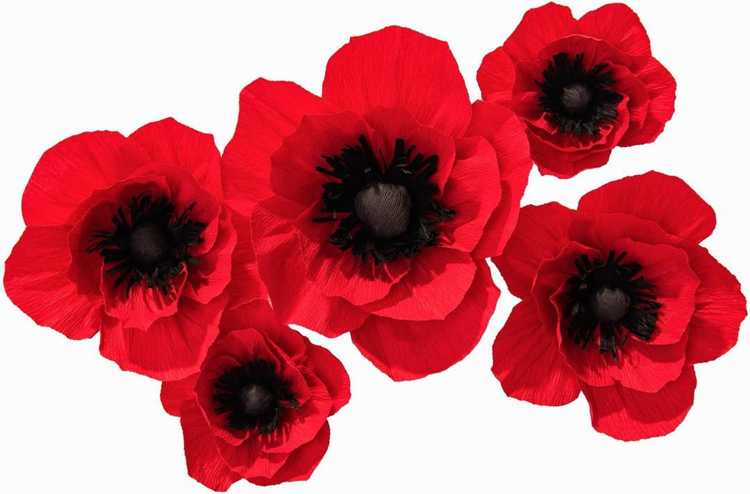 Crepe Paper Flowers Decoration for Wall, Artificial Flowers for Wedding Decor,Flower Backdrop Decor,Baby Shower,Birthday Party,Photo Backdrop,Archway Decor, Nursery Wall Decor (Red;Set/5)