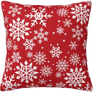 JOOCAR Christmas Pillow Cover 24x24 inch Red Snowflakes Print Throw Pillow Cover Farmhouse Christmas Decoration Xmas Decor Winter Holiday Cushion Case for Sofa Couch