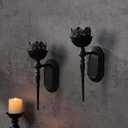 Gothic Wall Sconce Candle Holder (Set of 2) Black Crown and Scepter Design Wall-Mount Metal Candle Holders Hanging Iron Wall Candle Sconce Holder for Living Room, Bathroom, Dining Room