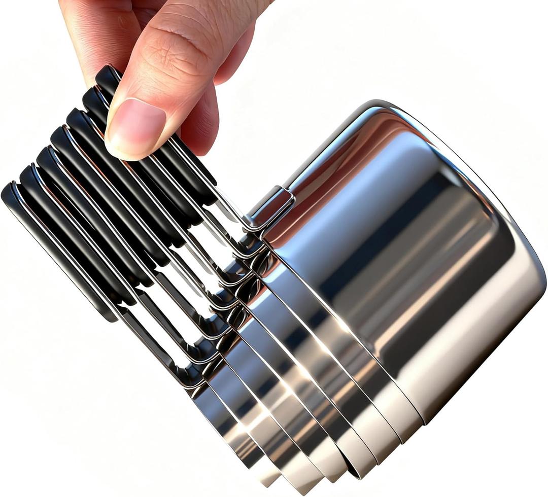 Magnetic Handles 7 Piece Stainless Steel Measuring Cups, Black, Kitchen Gadgets for Measure Liquid and Dry Ingredients, Cooking & Baking