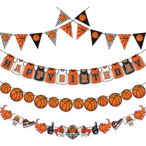 Basketball Happy Birthday Banners, 5 Pcs Pre-strung Basketball Birthday Party Decorations, Basketball Garland Bunting, Sports Theme Party Decorations, Birthday Decor for Boys