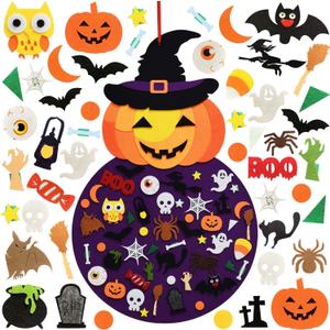 THAWAY DIY Halloween Felt Pumpkin Witch Hanging Decor for Kids Felt Crafts and Kits Adhesive Ornaments Halloween Party Favor Decorations Indoors Outdoors (2.8FT)