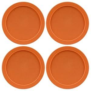 Replacement Lids for Pyrex 2-Cup Glass Food Storage Container Bowls, 5-Inch Plastic Round Lids Covers fits Pyrex 7200-PC, Airtight & Leakproof (4-Pack, Orange)