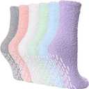 FNOVCO Non Slip Socks for Women Winter Warm Cozy Fuzzy Slipper Socks Soft Fluffy Hospital Socks with Grips (6 Pairs Candy Color)