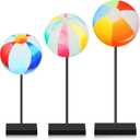 Yousoontic 3 Pcs Summer Beach Ball Table Decor Wooden Beachy Coastal Standing Tabletop Decor Rustic Coastal Table Sign Beach Centerpiece for Home Farmhouse Office Decorations