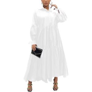 Women's Long Sleeve Maxi Shirt Dress Elegant Button Down Loose Swing Party Dress (3X-Large, 87white)