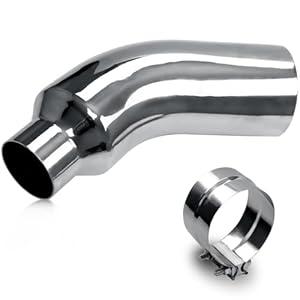 Exhaust Tip, 4 Inch (ID) Diesel Exhaust Elbow Tip with Clamp, 4 to 6 Inch Turn Down Exhaust Elbow Pipe, 4'' Inlet 6'' Outlet 23'' Long Chrome Polished Side Exit Exhaust Tip for Pickup Truck Car