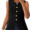 BTFBM Summer Sleeveless Blazer Vest For Women Dressy Button Down Round Neck Business Casual Outfits Work Suit Vests Tops (Medium, Black)