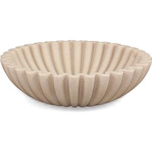 LIN CHUAN Ruffle Decorative Bowl, Large Fruit Bowl for Kitchen Counter, Stylish Key Bowl for Entry Table, Handcrafted Home Decor Display bowl, Artificial Stone Beige