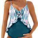 Summer Mae Maternity Swimsuit One Piece Ruffle Cutout Pregnancy Bathing Suit Lace Up Swimwear (Blue, S)