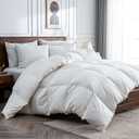 BPC Organic Feather Down Fiber Comforter Queen Size with 100% Organic Cotton Cover, 750 Fill Power Cloudy-Fluffy Duvet Insert for Medium Warmth, White, 90x90 Inches