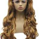 iwonawig Iewig Synthetic Lace Front Wig Blond Half Hand Tied Long Wavy Hand Tied Blonde Wig