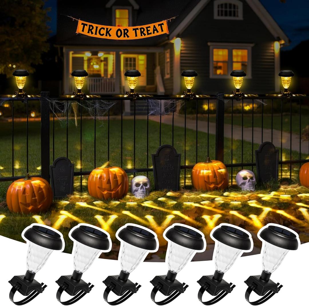 Solar Fence Lights Outdoor, Waterproof Patio Lights with Warm White Color for Halloween & Christmas Decor, for Fence, Trampoline, Stairs, Yard, Pathway, 6 Pack