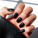 Glamnetic Press On Nails - Jet Black | Short Squoval Black Fake Nails with a Glossy Finish, Salon Quality Halloween Nails | 15 Sizes - 30 Nail Kit with Glue