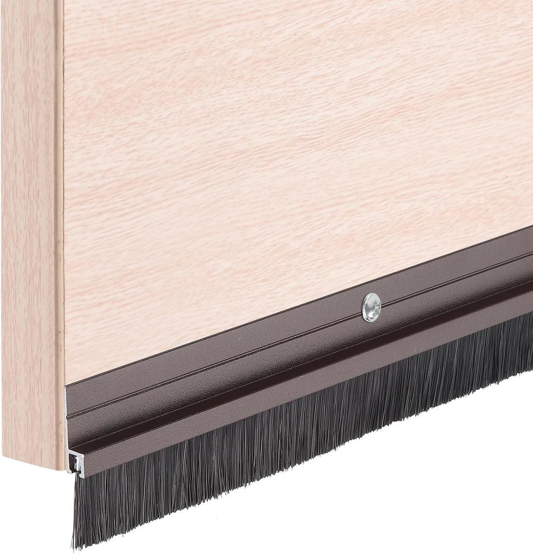 uxcell 2 Pcs Door Draft Stopper Aluminum Door Weather Stripping Door Bottom Seal Strip Under Door Sweep with Brush for Cold Insulation Dust Noise Blocker (39.4" L x 0.8" W, Brown)