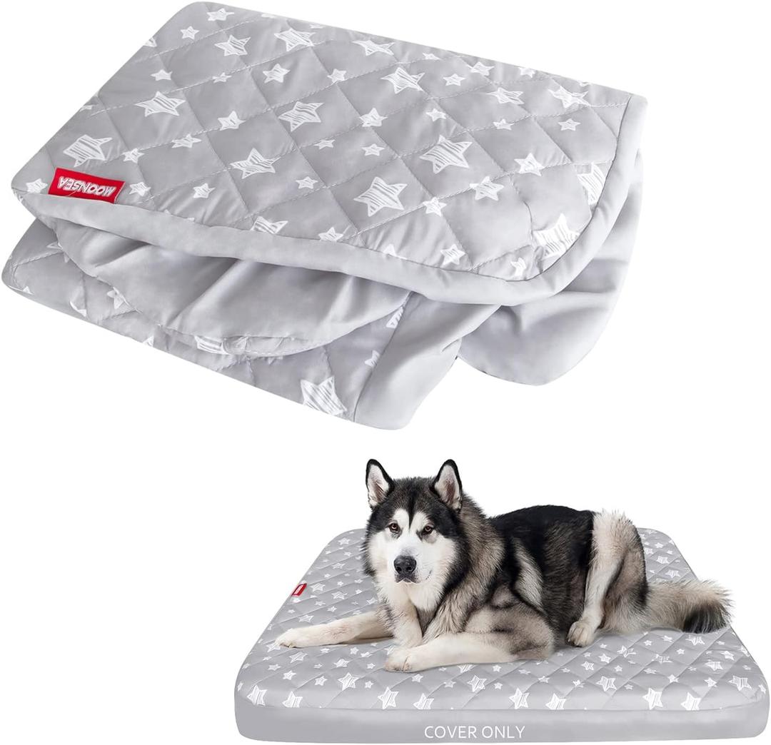 Waterproof Dog Bed Covers Replacement Washable Pet Hair Easy to Remove, Noiseless Quilted Puppy Pet Bed Cover Lovely Grey Star Print 44x54 Inches, for Dog/Cat, Cover Only