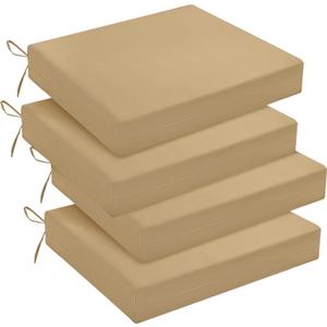 downluxe Outdoor Chair Cushions Set of 4 for Patio Furniture, Water-Resistant Square Corner Patio Chair Cushions with Ties, High Density Foam Outdoor Seat Cushion, 18.5" X 16" X 3", Khaki