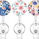 BESARME 3 Pack Badge Reels Retractable Badge Clip with Key Ring Retractable Badge Holders for Office Worker Teacher Nurse StudentFlower