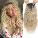 PANEWAY Curly Hair Toppers For Women with Thinning Hair Synthetic 6.5x6.5 Ladies Wiglets Full Coverage Topper Perfect for Daily, Holiday, Style (20 Inch, Dark Roots Ombre Blonde)