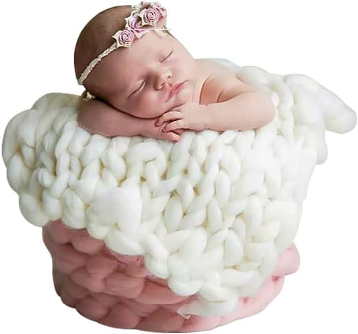 EUBUY Newborn Photography Props Blanket, 50 * 50cm Hand-Knitted Crochet Newborn Photography Props Blanket Basket Filler Newborn Baby Photography Props for Boys Girls