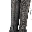 MissHeel Over the Knee Cowboy Boots for Women Adjustable Thigh High Cowgirl Boots (6, Black)