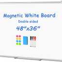 WALGLASS Large White Board Dry Erase for Wall, 48'' x 36'' Double-Sided Magnetic Whiteboard with Aluminium Frame, Hanging & Wall Mount for Home Office School