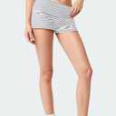 Womens Fold Over Shorts Elastic Waist Y2k Striped Shorts Skinny Pajamas Mini Sleepwear Stretchy Yoga Shorts (Gray, XL)