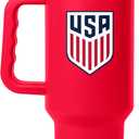 Logo Brands Soccer 40 oz Tumbler with Handle - Powder Coated-Stainless Steel with Straw  Leak-Resistant, Keeps Drinks Cold  Everyday Use  Great For Soccer Fans (USA)
