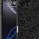 Designed for iPhone 16 Pro Max Case, Cute Rose Flower Floral Pattern Design, Slim Soft TPU Liquid Silicone Protective Cover for Women Girls - Black