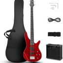 Ktaxon Electric Bass Guitar 4 String Bass Guitar with 20 Watt Amplifier, PJ Type Pickup, Naturally air-dried Maple Neck, Rosewood Fretboard, Basswood Body(Red) (Full)
