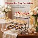 3 Tier Serving Tray, 12" White Plastic Tiered Food Serving Platters, Reusable Tray Stand Black Collapsible Metal Stand with Stable Cross Bars, Party Display Stands for Veggie Fruit, Dessert