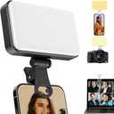 Luz para selfie, 66 luces LED de llenado de telfono, luz de videoconferencia recargable, con clip de luz para telfono, montaje de tornillo de cmara, luz de video porttil para transmisin en vivo, (Negro -)