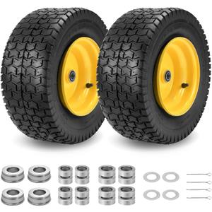 2 Pcs 16x6.50-8 Tubeless Lawn Mower Tire and Wheel, 16x6.5x8 Tires with 3" Offset Hub, 3/4" Bearing & Extra 1" Bushing, Replacement for Riding Mowers and Lawn Tractors Front Tire, 4 Ply