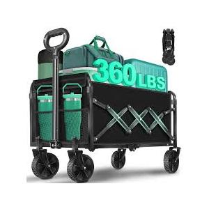 Collapsible Wagon Cart with Wheels Foldable  Lightweight 360LBS Heavy Duty Folding Utility Portable Beach Wagon with AllTerrain Wheels for Groceries Shopping Garden Sports Camping