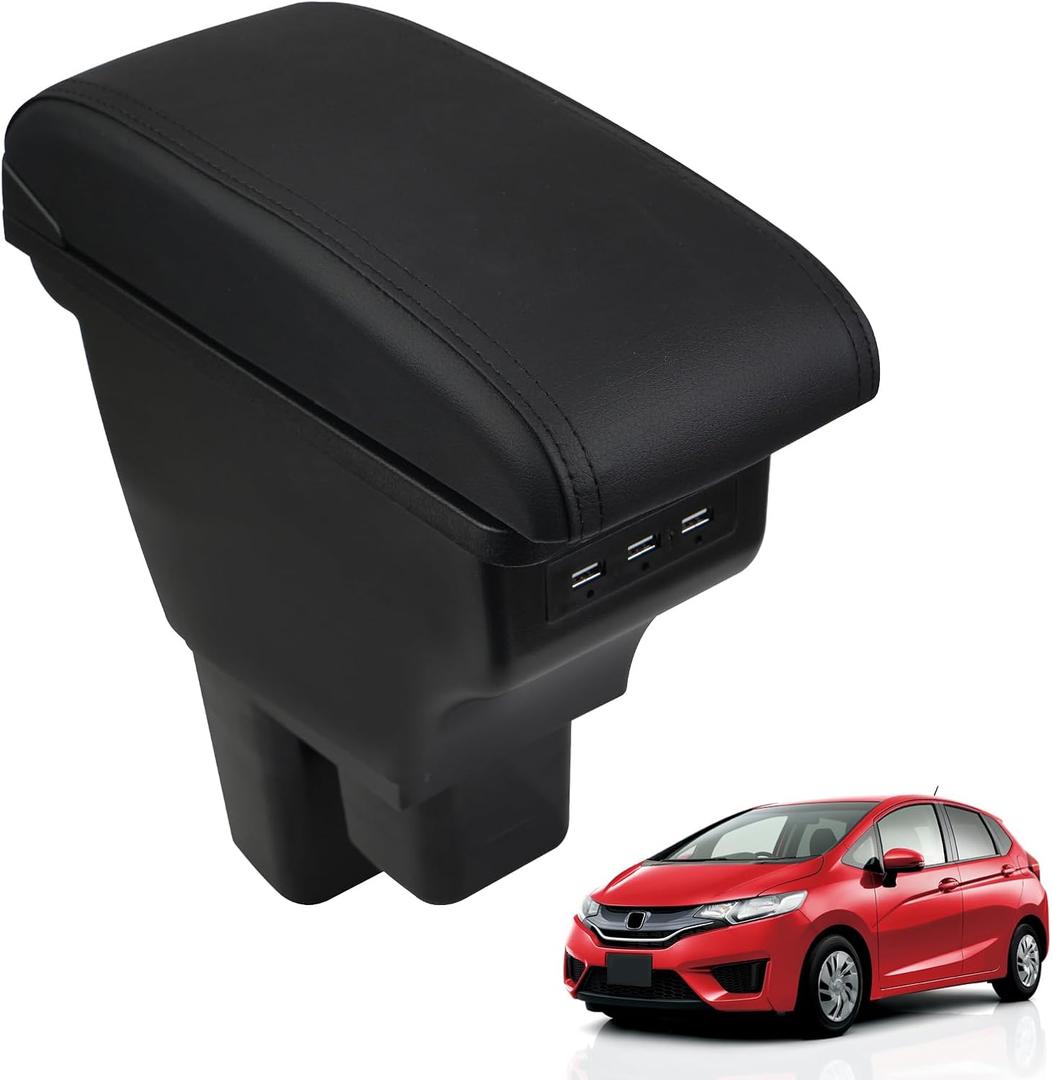 Consoles Armrest Compatible with Honda Fit Jazz 2009-2013 Center Console Box with USB Charge Armrest Box Accessories Black