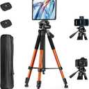 JOILCAN 67" Phone iPad Tripod, Professional Camera Tripod Stand for Tablet iPhone with 2-in-1 Holder & Carry Bag, Extendable Travel Tripod for Cellphone Camera Video Recording Live Vlog (Orange)