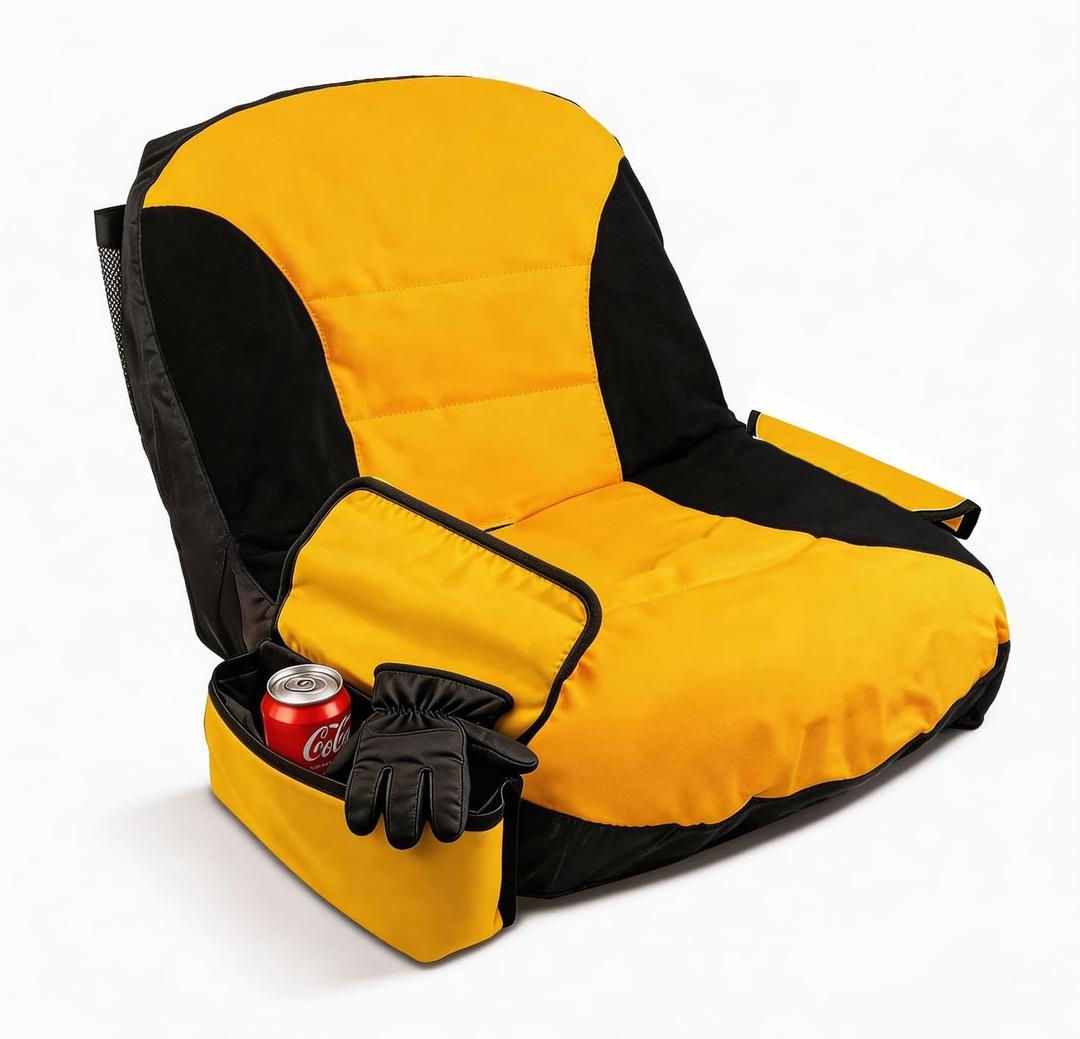 Lawn Mower Seat Cover, Weatherproof Anti-Slip Tractor Seat Cover, Universal Fit for John Deere, Craftsman, Cub Cadet,Kubota Riding Mower(M,Black&Yellow),Medium with pouch
