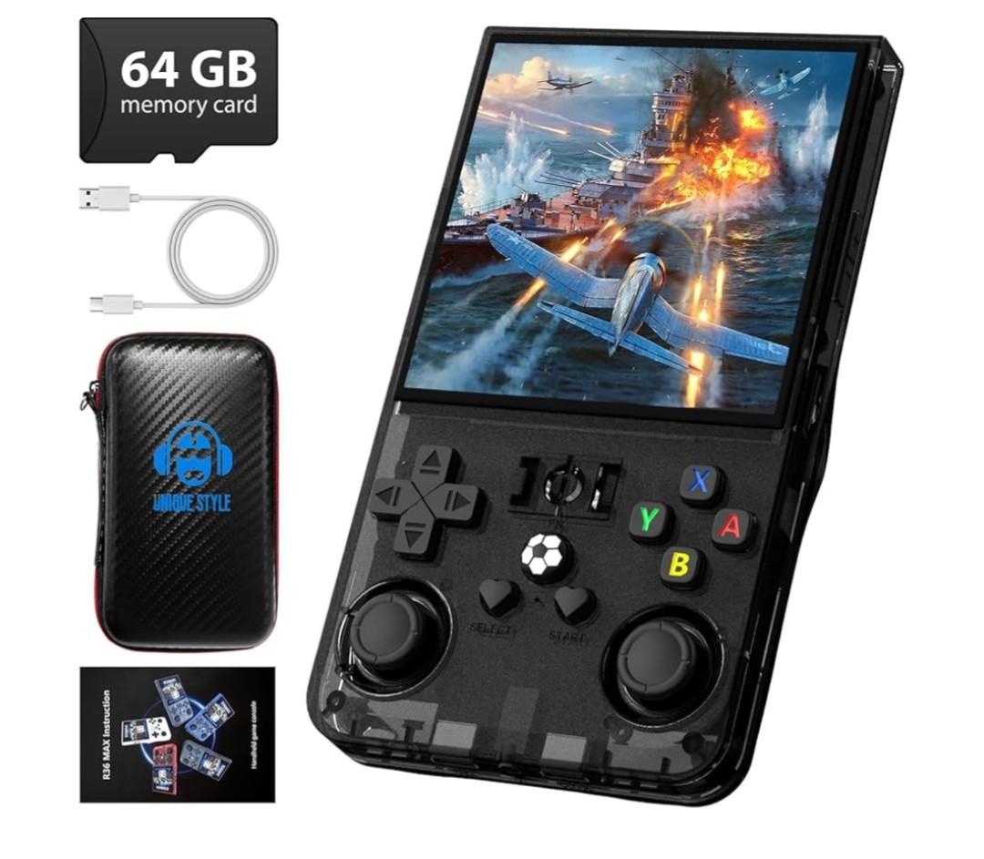 R36MAX Retro Handheld Game Console, 4.0 Inch 720x720 IPS Screen, 64GB Built-in 18,000+ Classic Game, Portable Hand Held Open Source Linux System, 4000mAh Battery Retro Gaming Console(Black 64GB)