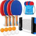 FBSPORT Ping Pong Paddle Set, Table Tennis Set with 4 Rackets and 8 Balls, Retractable Net with Storage Bag - Pingpong Paddle Accessories for Indoor/Outdoor Games